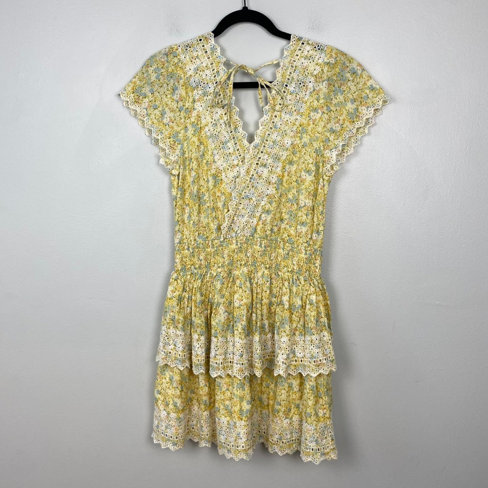 American Eagle Garden Party Faux Wrap Dress Yellow Floral Boho Summer Size Small - Picture 7 of 12